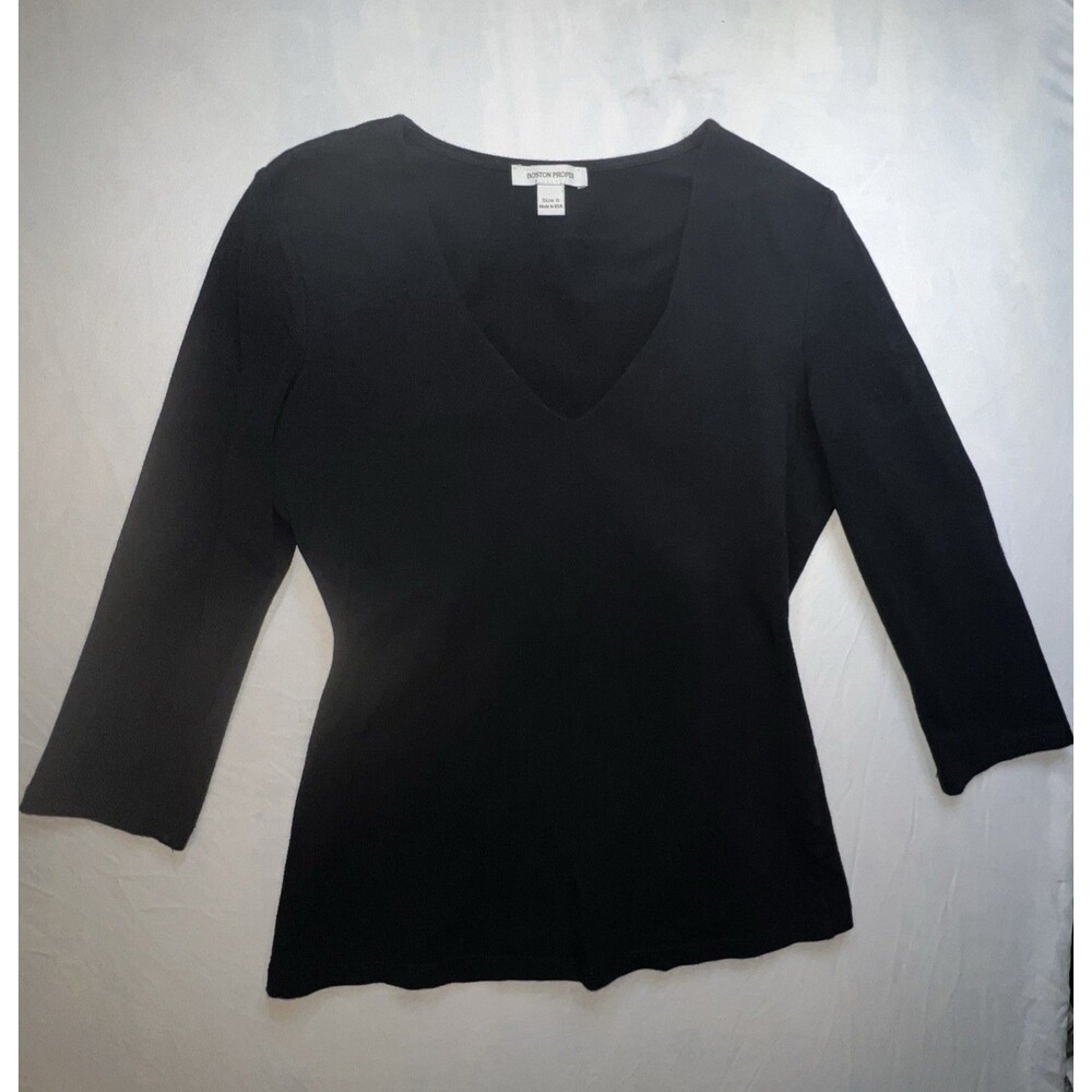 BOSTON PROPER Women's Long Sleeve Top‎ Black V Neck Size Small w/extra Layer